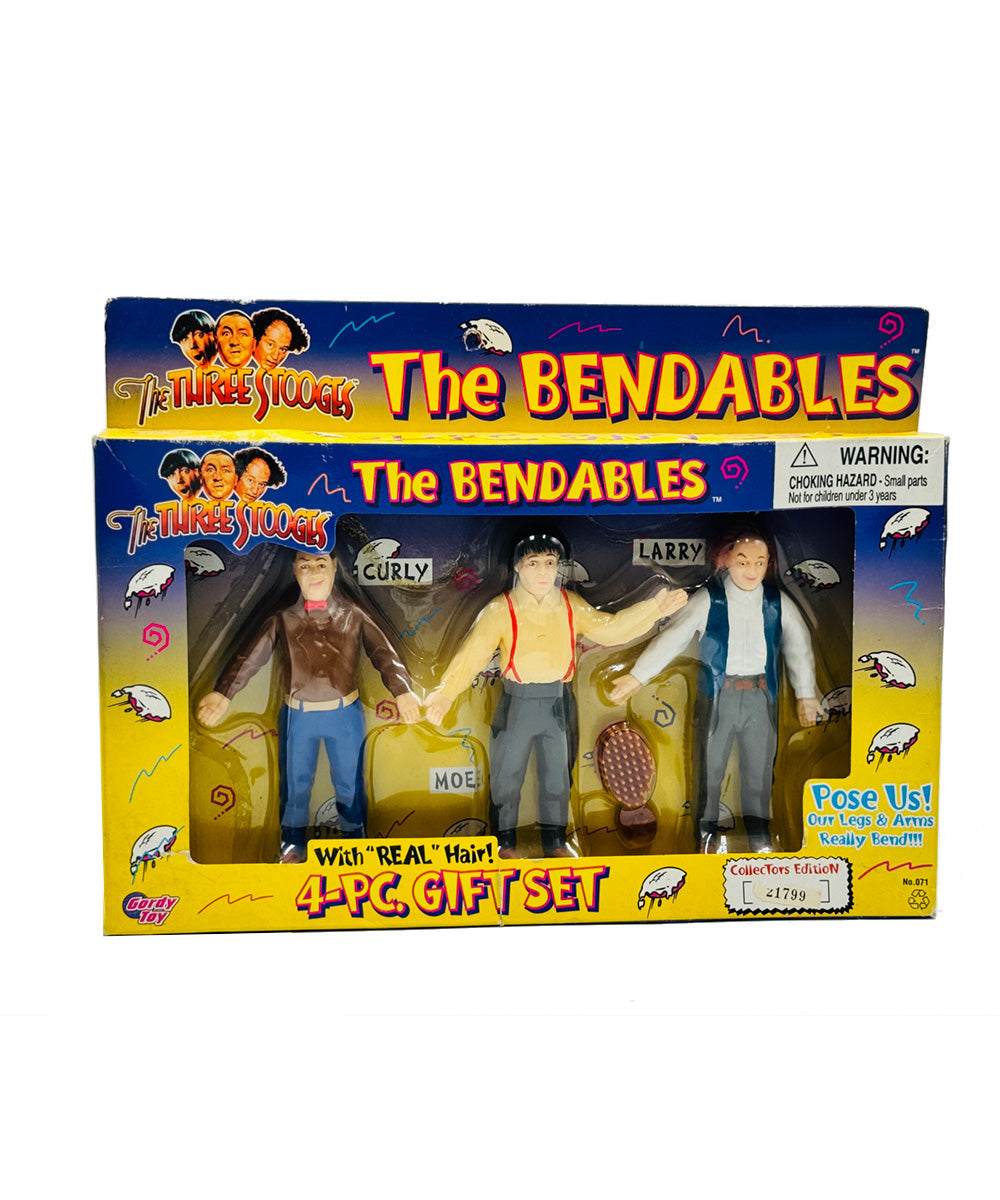 The Three Stooges The Bendables Toy Figure's w Hair! 4-PC Gift 1996 IN BOX